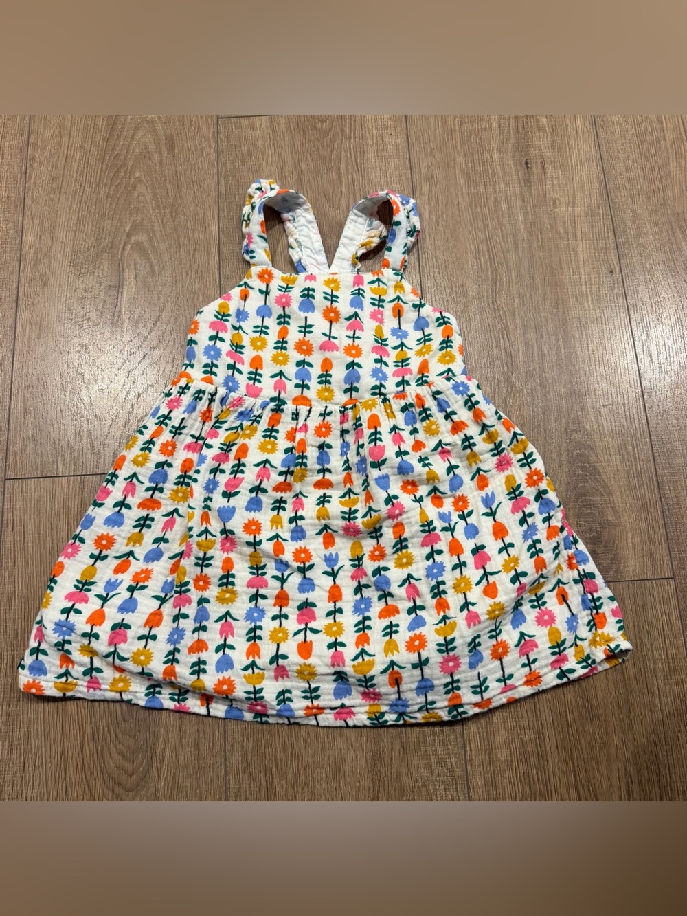 Hanna Andersson White Sundress with Multicolor Floral Print, cotton. Lined . 2T